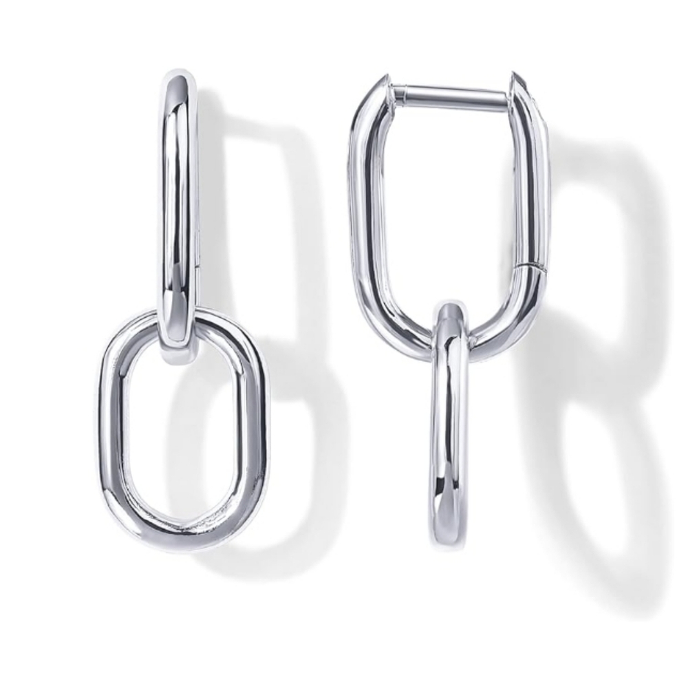 14K Gold Plated Convertible Paperclip Link Huggie Hoop Earrings In White Gold